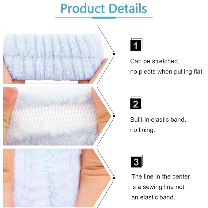 VELSCRUN Spa Headbands for Wash Face, Makeup Headband, Facial Skincare Headbands, 5 Pcs Blue Puffy Sponge Spa Headband Bow Tie Hair Band Hair Clips Wristband Set Women Girls Accessories