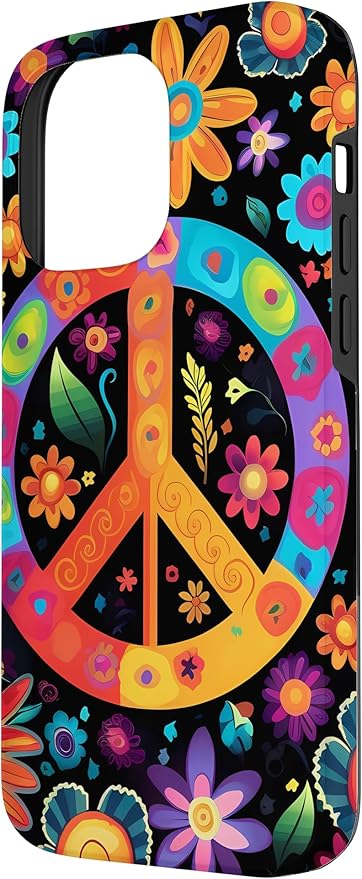 iPhone 14 Pro Max Peace Sign Hippie Floral Case