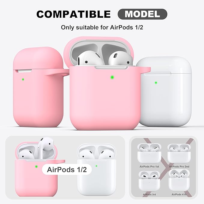 R-fun Compatible with AirPods Case Cover, Soft Silicone Protective Cover with Keychain for Women Men Compatible with Apple AirPods 2nd 1st Generation Charging Case, Front LED Visible,Pink