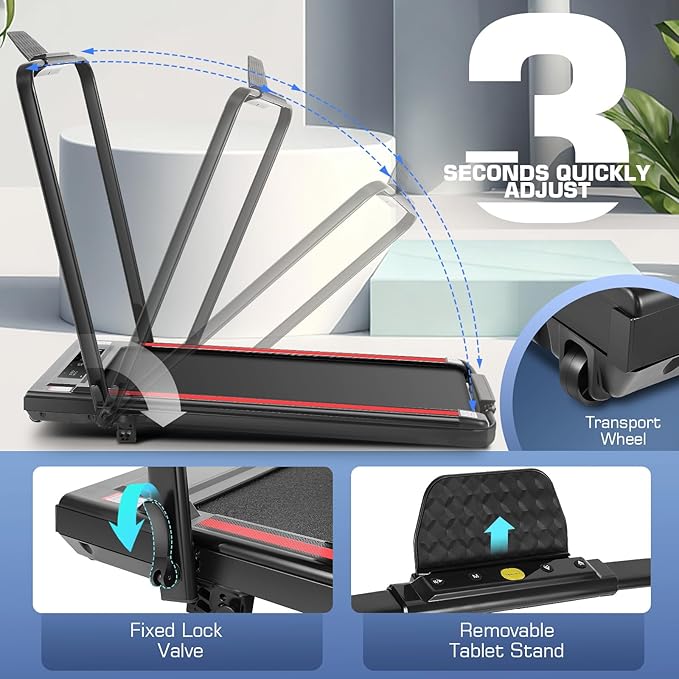 ANCHEER Foldable Treadmill with 12% Incline, 3.0HP Walking Pad Treadmills with Handle Bar, 320LBS Capacity/2S Folding/Widened Belt, Quiet Portable Walking Treadmill Under Desk with LED