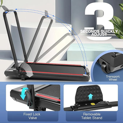 ANCHEER Foldable Treadmill with 12% Incline, 3.0HP Walking Pad Treadmills with Handle Bar, 320LBS Capacity/2S Folding/Widened Belt, Quiet Portable Walking Treadmill Under Desk with LED