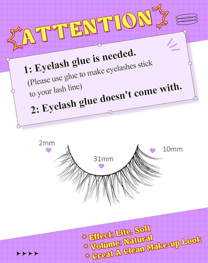 Onlyall Natural Lashes Wispy Lashes Natural Look False Eyelashes Natural Flared Eyelashes False Eye Lashes Soft Fluffy Lashes 7 Pairs D11 Gradual-10mm