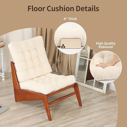 22 inches Meditation Pillow, 2 Pack Square Large Floor Cushions for Adults, Thick Corduroy Floor Pillows for Sitting, Yoga, Living Room, Sofa, Tatami, Beige