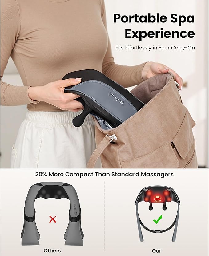 BOB AND BRAD Shiatsu Neck Massager for Pain Relief Deep Tissue with 4D Kneading, Soothing Heat, FSA Eligible/HSA Eligible, Light Weight Cordless Neck Shoulder Back Massager, Gift for Women Men Mom Dad