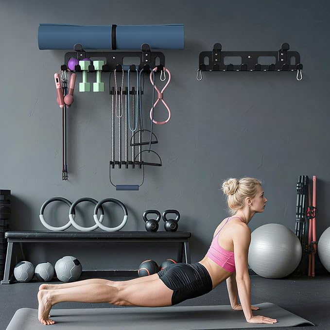 KHAMAL Multi-Purpose Gym Equipment Storage Rack For Resistance Bands - Gym Wall Storage For Exercise Bands, Yoga mat, Jump Ropes, Weight Belts, Straps, Hula Hoop