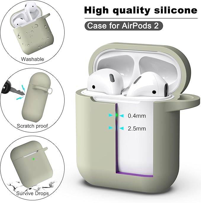 R-fun Compatible with AirPods Case Cover, Soft Silicone Protective Cover with Keychain for Women Men Compatible with Apple AirPods 2nd 1st Generation Charging Case, Front LED Visible,Brick Green
