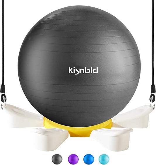 Exercise Ball, Daisy Shaped Yoga Ball Base with Resistance Bands for Stability, Yoga, Balance & Preganancy, Anti-Burst Ball Chair for Office, Home & Gym(65cm/22in)