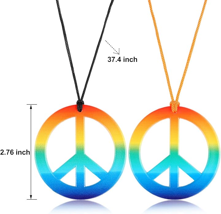 meekoo 16 Pack Peace Necklace Hippie Peace Sign Rainbow Pendant Necklace 60s 70s Costume Accessory Tie Dye Set for Women Men Party Supplies