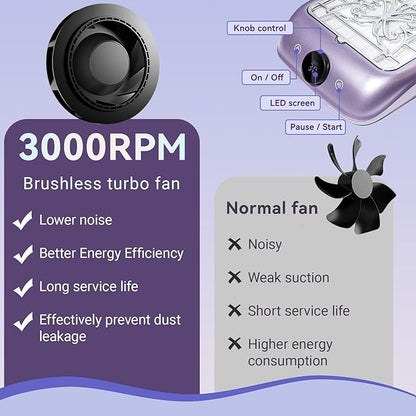 Rechargeable Nail Dust Collector with LED Display - Adjustable Speed, Professional Powerful Suction Vacuum Fan Dust Cleaner with Reusable Filter for Acrylic Nails Polishing Manicure Salon Home Purple