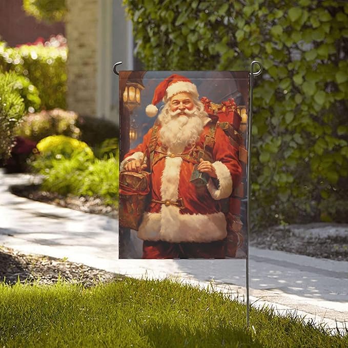 Santa Claus Garden Flag 12x18 In Double Sided Yard Flags Lawn Sign Decor No Flagstand