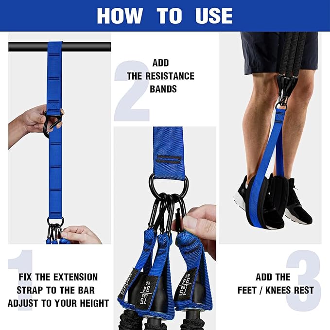 Adjustable Heavy Duty Pull Up Assistance Bands with Fabric Feet and Knee Rest - Pull Up Resistance Bands for Men, Women, and Seniors - Perfect for Dip and Resistance Strength Training Glamflex