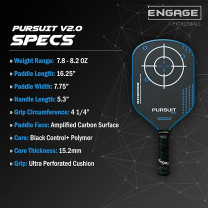 Engage Pursuit V2.0 Pickleball Paddle - Amplified Carbon Surface for Superior Control & Spin with Response+ Polymer Core, USAPA Approved - Designed for Players of Any Skill Level