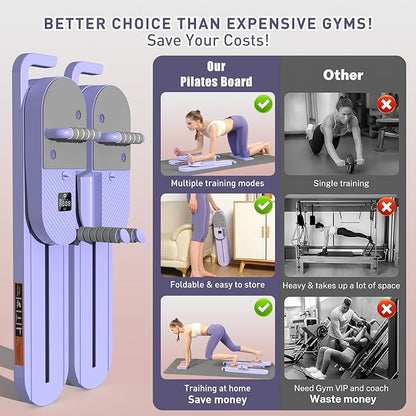 2025 Upgrated Pilates Board, Portable Pilates Reformer with Two Groups Resistance Band and Counter, Multi-Function Abdominal Pilates Board for Home, Suitable for Women's Full-Body Workouts