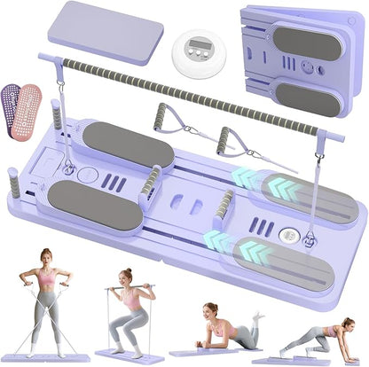 Pilates Reformer Set, Foldable Pilates Board with Resistance Bands, 5 in 1 Portable Pilates Sliding Board, Trainer Machine for Home Workout, Ab, Core, Fitness, Exercise