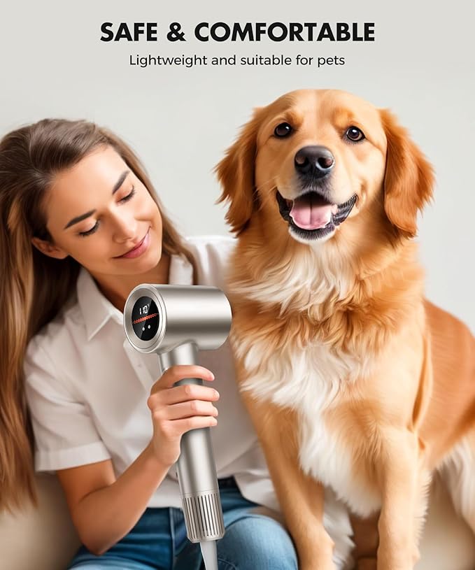 Hair Dryer, 150000RPM High-Speed Hairdryer for Fast Drying, Low Noise, HD Display, 5 Temps & 2 Speeds, 500 Million Negative Ionic Blow Dryer with Diffuser & Nozzle for Home and Travel Salon, Gold