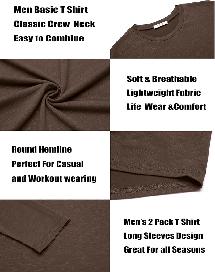 COOFANDY Men 2 Pack Muscle Fitted T Shirt Gym Workout Athletic Long Sleeves Tee