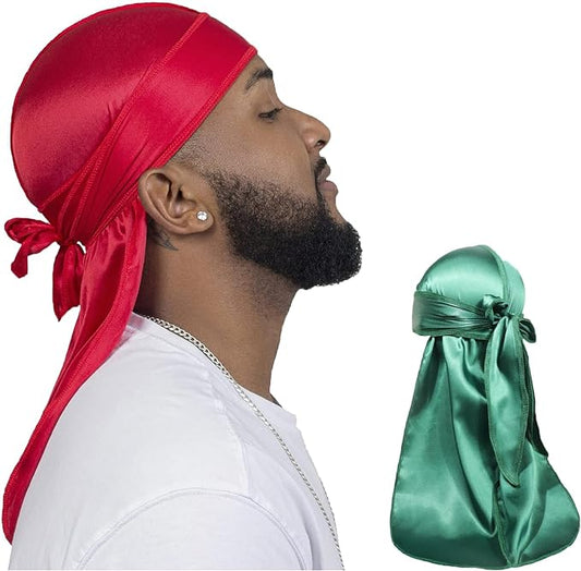 ForceWave 2 Pieces Silky Durag Pack for Men Women Waves, Premium Satin Deluxe Du-rag