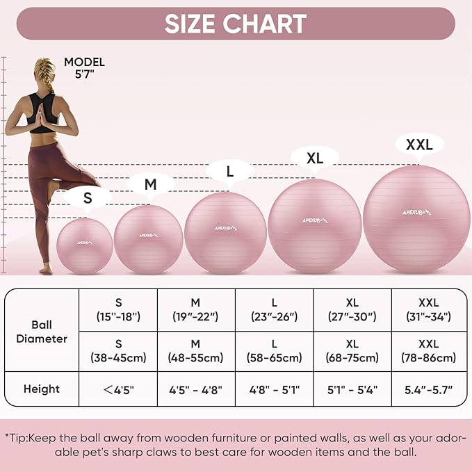APEXUP Yoga Ball Exercise Ball Anti Slip Heavy Duty for Fitness, Balance & Core Workout
