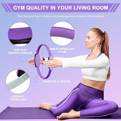 Home Pilates Essentials Kit for Women: 18Pcs Pilates Workout Equipment Set with Pilates Ring, Yoga Ball, Resistance Band, Pilates Fitness Set for Legs Arms, Gym Back Bag, Anti Slip Socks