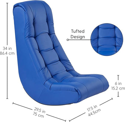 Factory Direct Partners Soft Tufted Floor Rocker - Cushioned Ground Chair for Kids Teens and Adults - Great for Reading, Gaming, Meditating, TV - Blue, 10488-BL