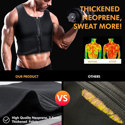 Sauna Vest Waist Trainer for Men - Mens Sauna Suit Double Sweat Belt Body Shaper for Gym Workout Exercise
