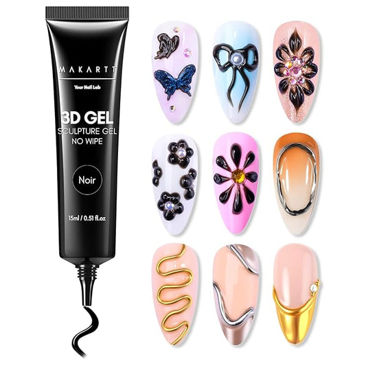 Makartt 3D Gel Nail Art: 15g Sculpting Gel Nail Art Glue for Craving Black Candy Molding Gel No Wipe Embossed Gel Polish Rhinestone Nails Charm Glue Decoration Manicure Designs (Noir)