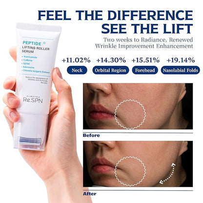 Re.SPN Peptide Lifting Roller Serum – For Wrinkles, Lifting & Pore Tightening on Face & Neck with Gua Sha Applicator, Vegan, Anti-wrinkle Peptide, Niacinamide, K-Beauty (0.67 fl oz)