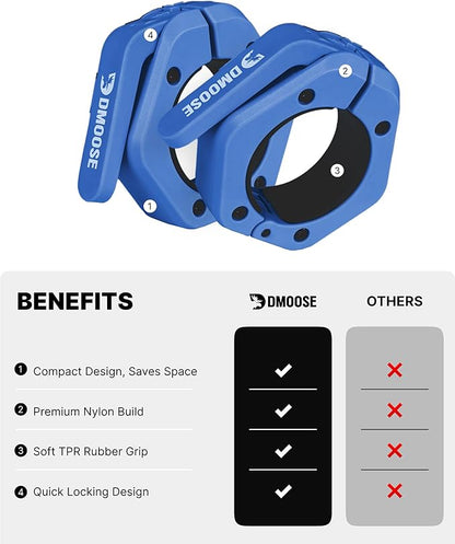 DMoose Fitness Barbell Clips 2 Inch (Pair) - Quick Release Olympic Barbell Clamps & Collars with Anti Slip TRP Grip for Secure Weightlifting and Powerlifting - Weight Clips for Bars at Home or Gym