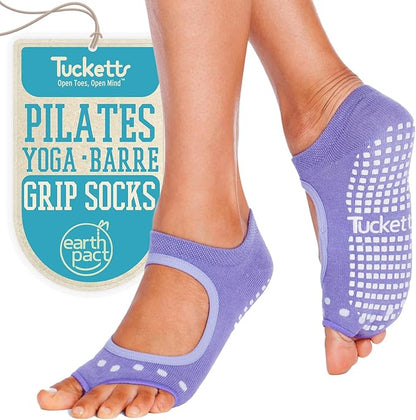 Tucketts Toeless Pilates Socks with Grips for Women, Non-Slip Yoga & Barre Socks for Stability & Barefoot Workouts, Size 6-13