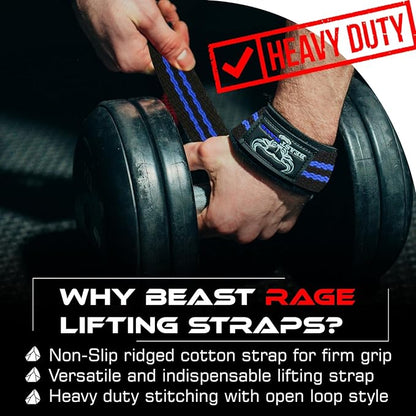 BEAST RAGE Lifting Wrist Straps for Weightlifting, Weight Lifting Straps Gym Grip Power Workouts Lifting Straps Padded Cotton Men Women Wrap Lift Deadlift Straps Hard Pull Exercise