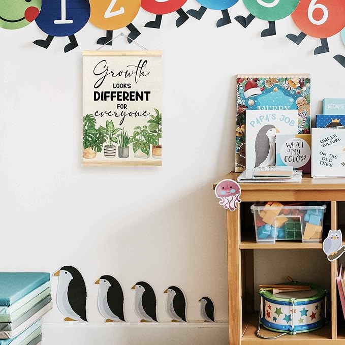 TLESKE Classroom Mental Health Poster Hanger Frame, Positive Affirmations Hanging Wall Art Room Decor for School Counseling Therapy Office, Growth Looks Different for Everyone Prints Pictures, 12x16