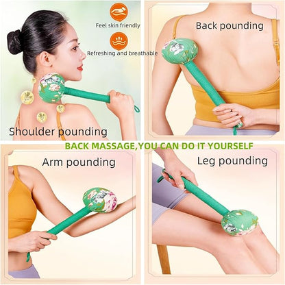 13 Inch Long Handle Mugwort Meridian Massage Hammer, Manual Back Massager for Soothing and Relieving Shoulder, Neck and Muscle Pain, Portable Massage Hammer for Home, Travel, Office.