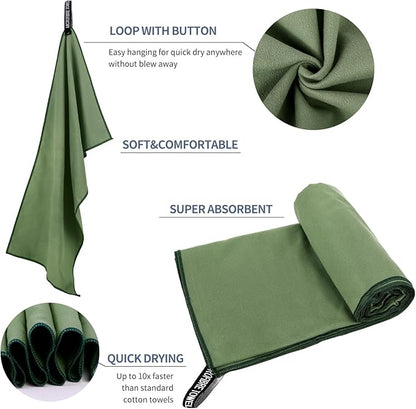 Microfiber Travel Towel, Soft Lightweight Quick Dry Towel, Super Absorbent Compact Travel & Sports & Beach Towels for Camping, Backpack, Gym, Swimming, Yoga, Hiking (XS:12"×24" -ArmyGreen)