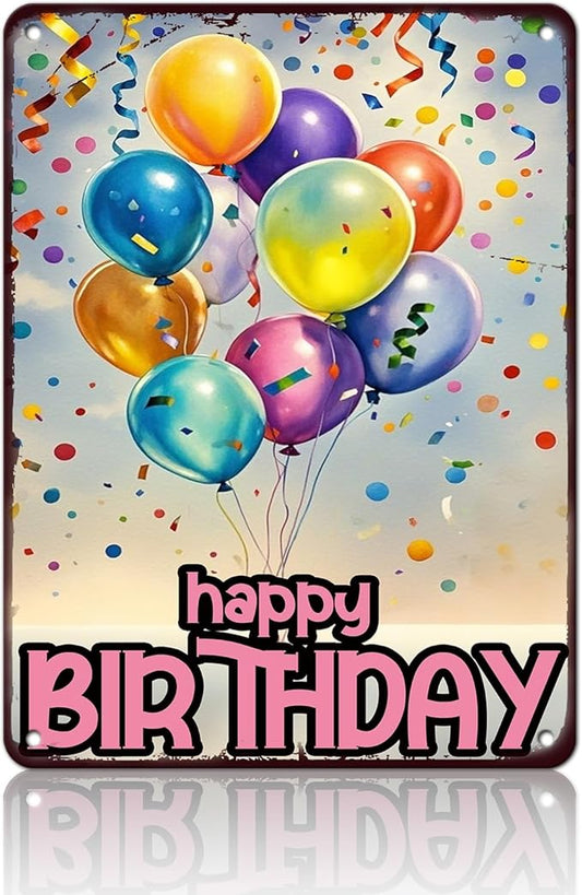 Happy Birthday Vintage Tin Sign Metal Sign Balloon Family Birthday Party Spring Summer Farmhouse Poster For Home Garden Bar Club Coffee Sign 12x16 Inch