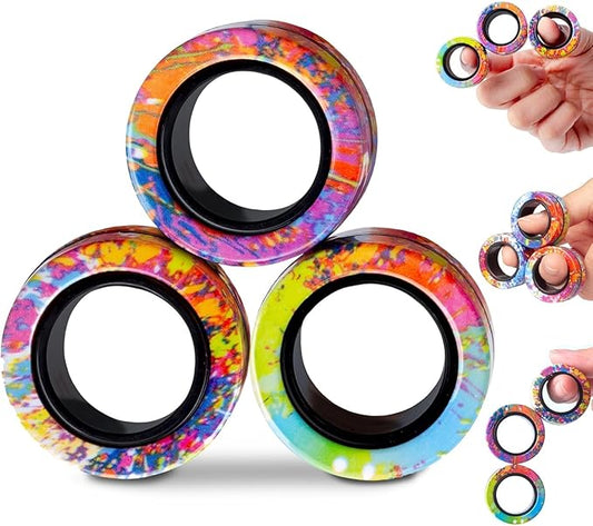 BUNMO Magnetic Fidget Rings - Fidget Toys Adults - Magnetic Rings - Endless Hours of Fun - Spin, Connect & Play - Engaging Toy for Boys & Girls - Great Teen Gift - Rainbow