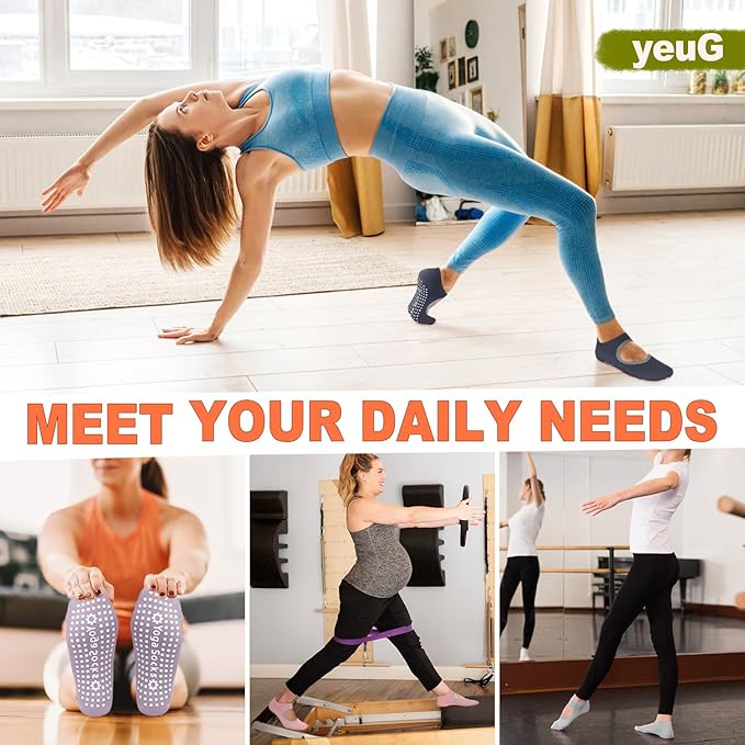 yeuG Grip Pilates Socks for Women Yoga Socks with Grips Open Top Non Slip Grippy Socks for Barre, Ballet, Barefoot Workout