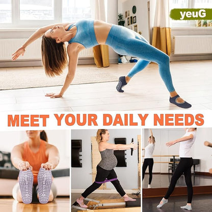 yeuG Grip Pilates Socks for Women Yoga Socks with Grips Open Top Non Slip Grippy Socks for Barre, Ballet, Barefoot Workout