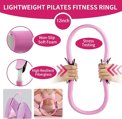 8pcs Pilates Ring Set,Pilates Exercise Equipment Set with 6-Tube Pedal Resistance Band 5Pcs Resistance Bands Open-Back Fitness Figure for Strength Flexibility Stability and Body Toning