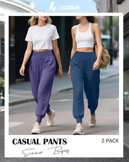 2 Pack Women's Yoga Joggers, Cozy Sweatpants with Pockets Casual Loose Comfy High Waisted Lounge Pants