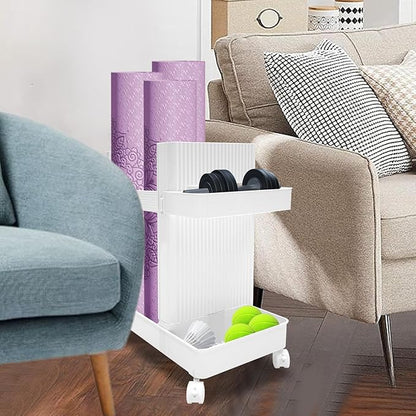 Yoga Mat Storage Rack with Wheels, Weight Cart Stand Small Gym Racks Yoga Racks, Storage Organizer Home Gym Equipment for Homes, Gyms, Schools (White)