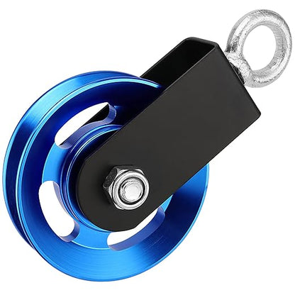 2 Pack 3.5 Inch Cable Pulley Wheel, Aluminum Cable Pulleys with Hanging Strap and Snap Hook, 360° Rotation Snatch Block Pulley Wheel for Home Gym Equipment, DIY, Blue