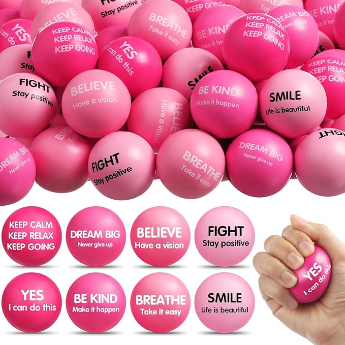 Liliful 48 Pieces Motivational Stress Balls Bulk for Adults Fidget Toys End of The Year Gifts Inspirational Squeeze Balls Employee Appreciation Gift Adult Goodie Bag 2. 2 Inch(Pink)