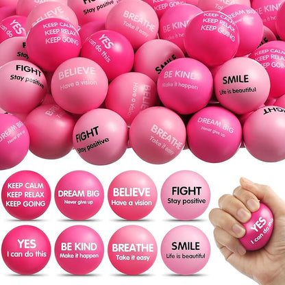 Liliful 48 Pieces Motivational Stress Balls Bulk for Adults Fidget Toys End of The Year Gifts Inspirational Squeeze Balls Employee Appreciation Gift Adult Goodie Bag 2. 2 Inch(Pink)