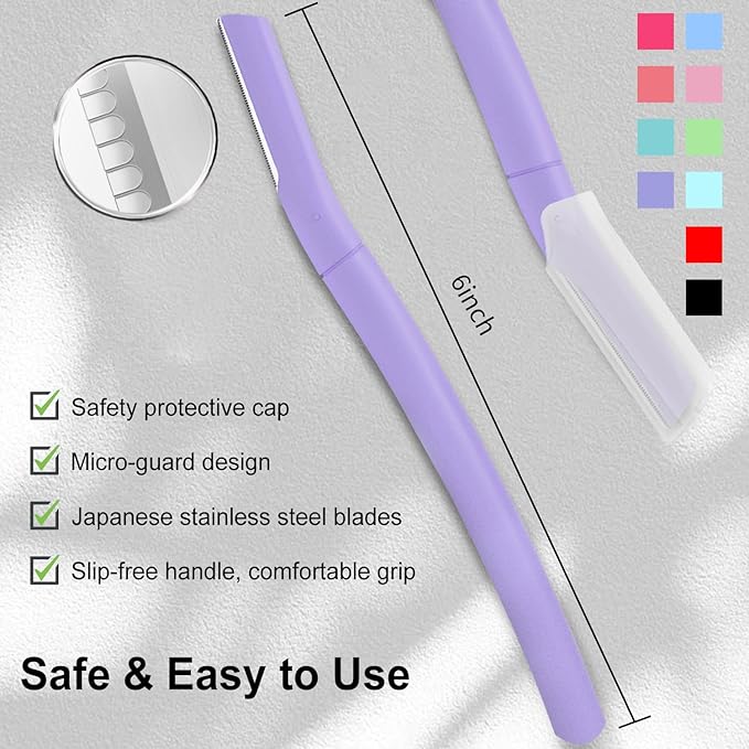 Precision Dermaplane Razor, Face Razors for Women and Men, Eyebrow Razor, Dermaplaning Tool, Peach Fuzz Remover, Skin-friendly Microblades with Protective Cap, 10 Count (Wisteriar)