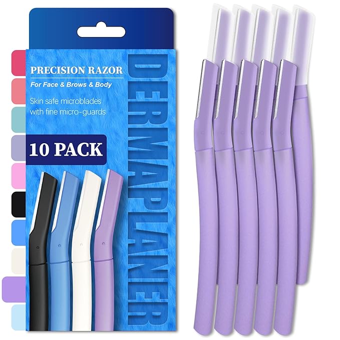 Precision Dermaplane Razor, Face Razors for Women and Men, Eyebrow Razor, Dermaplaning Tool, Peach Fuzz Remover, Skin-friendly Microblades with Protective Cap, 10 Count (Wisteriar)