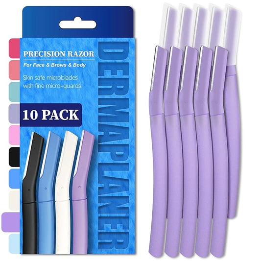 Precision Dermaplane Razor, Face Razors for Women and Men, Eyebrow Razor, Dermaplaning Tool, Peach Fuzz Remover, Skin-friendly Microblades with Protective Cap, 10 Count (Wisteriar)