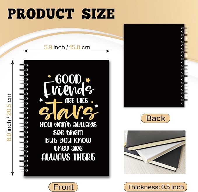 YAZMEEN Friendship Blank Spiral Notebook（160 Pages） Good Friends are Like Stars Hardcover Sketchbook Best Friend Notebook Gift Funny Birthday Journal Gift for Women Men Friend Coworker Bestie Sister