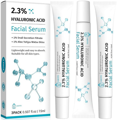 ABOTE 2.3% Hyaluronic Acid Serum for Face with 1% Snail Secretion Filtrate Deep Moisturizing Anti-Aging Anti-Wrinkle (3Pack-Each 0.507 fl.oz | 15ml)