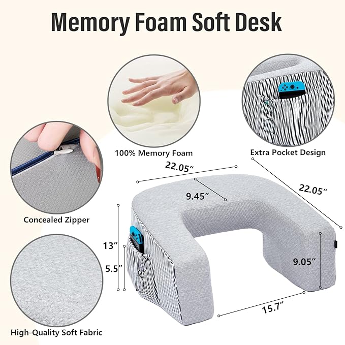 Reading Pillow for Lap, Extra Large Arm Rest Pillow for Adult, Memory Foam Lap Desk Pillow for Reading, Working, Crocheting, Playing Steam Deck Switch or Sitting in Bed Couch(Ash Grey)