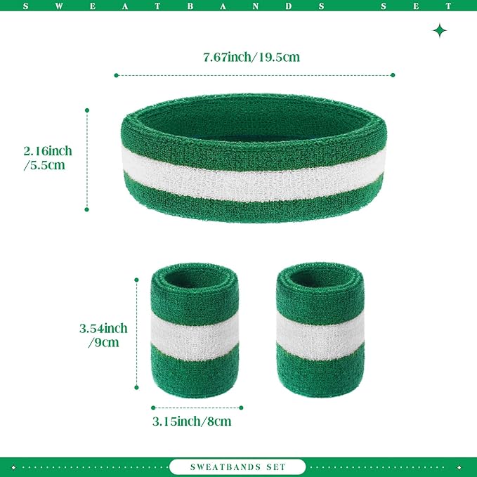 WILLBOND 3 Pcs Sweatbands Set 80s 90s Neon Sports Headband Tennis Striped Sweat Band Sports Competitions Games for Men Women Party Supplies